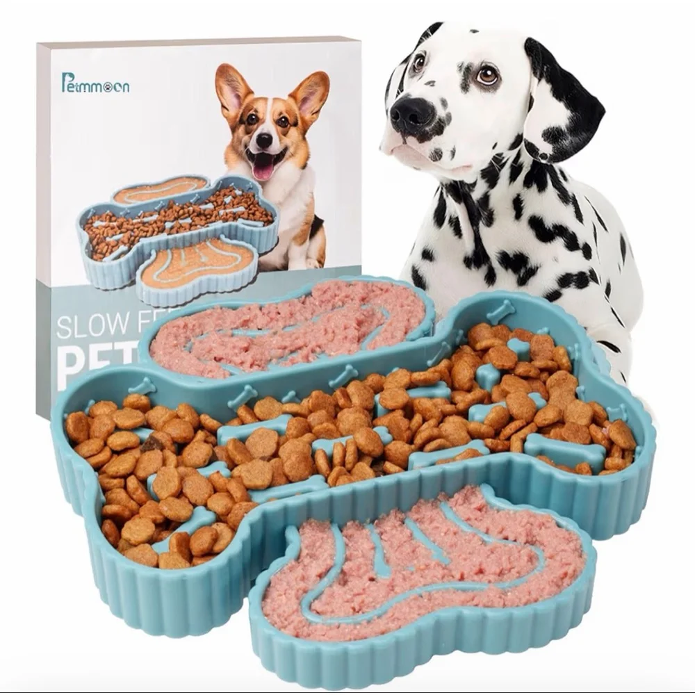 NEW 2 in 1 Slow Feeder Dog Bowls Dogs Suction Cups Dry & Wet Puzzle Anxiety
